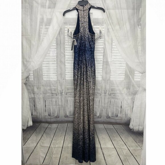 Betsy & Adam Size 2 Long Dress Gown Ombre Sequins Mock Neck Sleeveless Blue - Picture 9 of 14